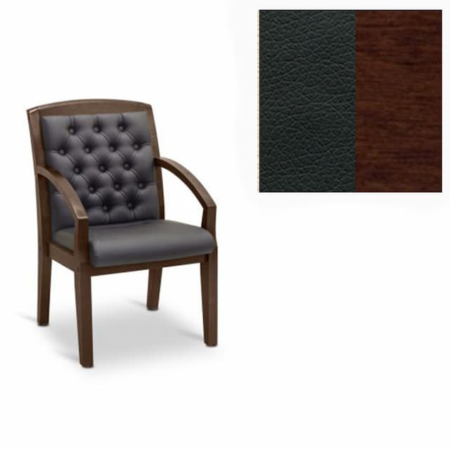 Кресло посетителя Юнитекс Граф+с утяжкой экокожа премиум черная CN1114/дерево-орех гамильтон